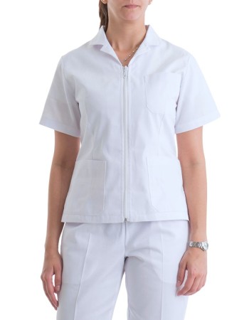 Casaca blanca de dama con cierre, manga corta