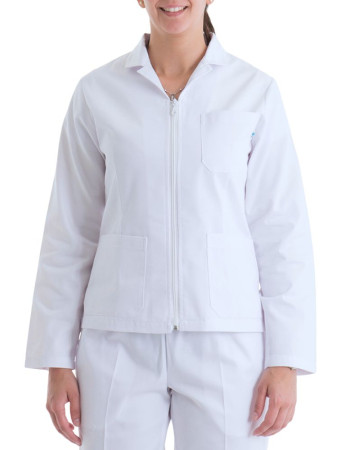 Casaca blanca de dama con cierre, manga larga